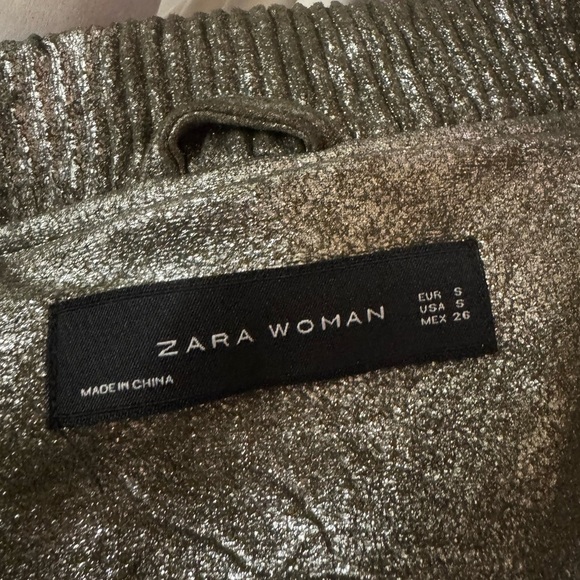Zara Metallic Bomber Jacket Zip closure side pockets Size S good condition - Picture 10 of 10